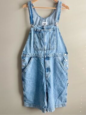 ZARA Light Blue Denim Short Overalls